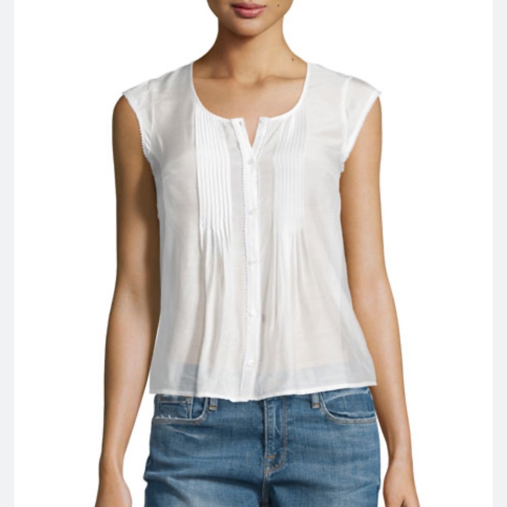 FRAME Victorian Cap Sleeve Button-Front Top, Blanc